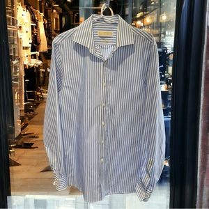 Men’s Michael Kors Blue/White Striped Non Iron Shirt, Size 15 1/2, 34/35
